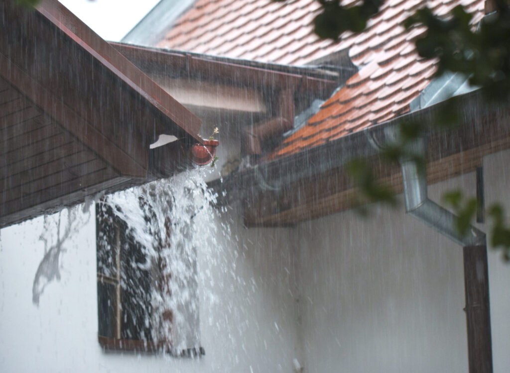 Overflowing rain gutters